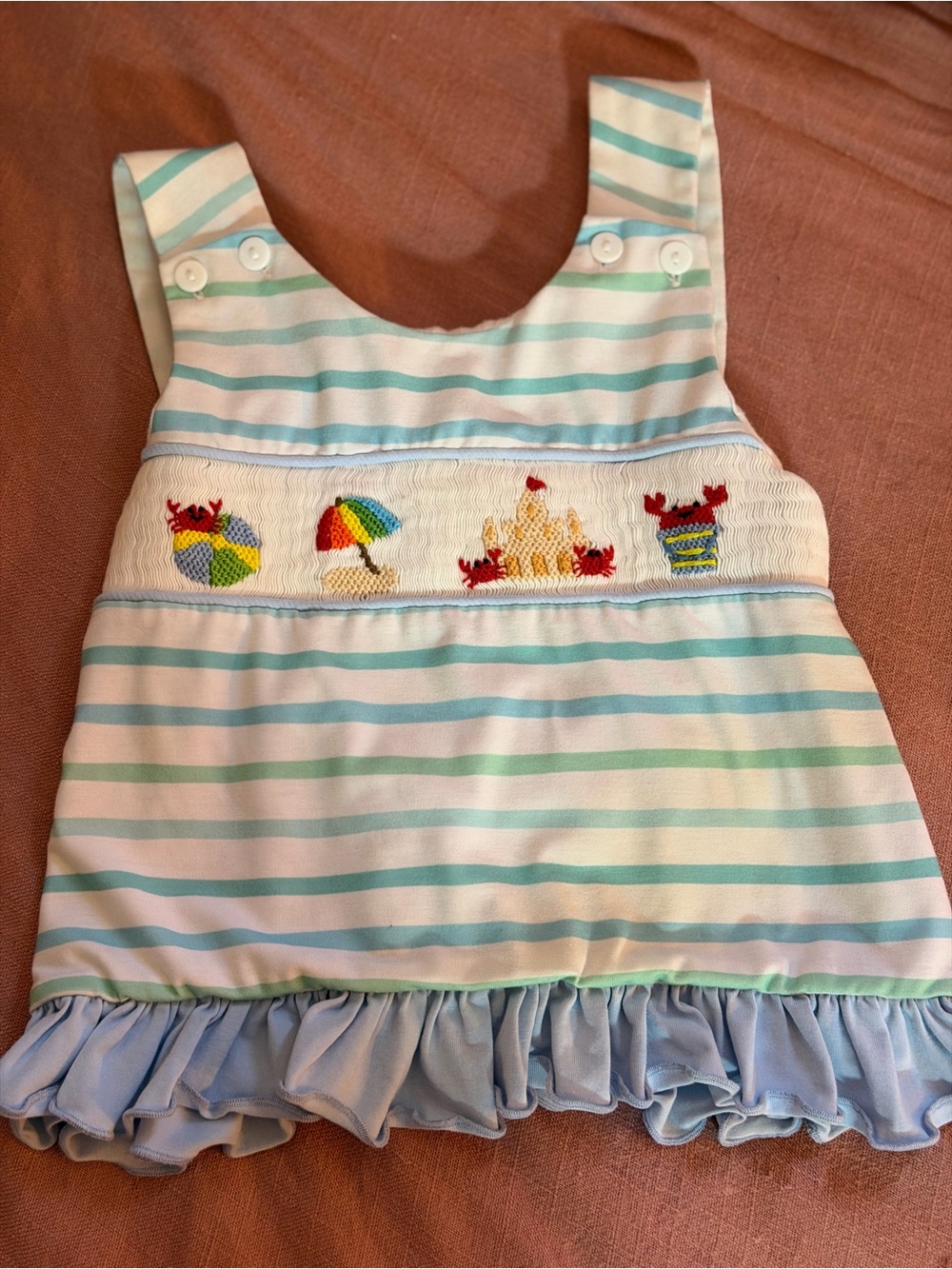 Girls' Striped Blue & White Smocked Beach Dress Top only